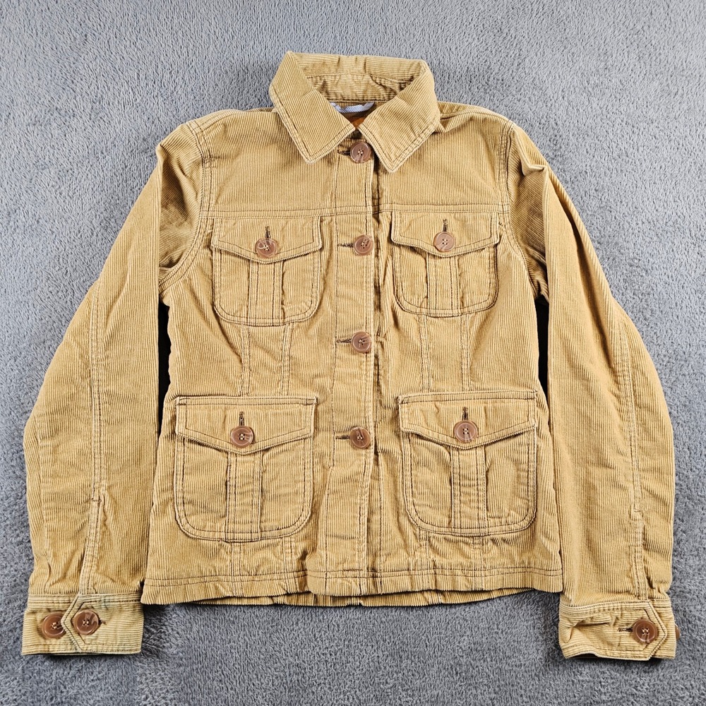 Tulle Womens Corduroy Utility Jacket Tan Mustard Button Front Pockets Small